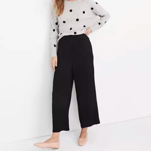 Madewell Black Jacquard Huston Pull on Polkadot Crop Pants Preowned size XXS - Picture 1 of 7